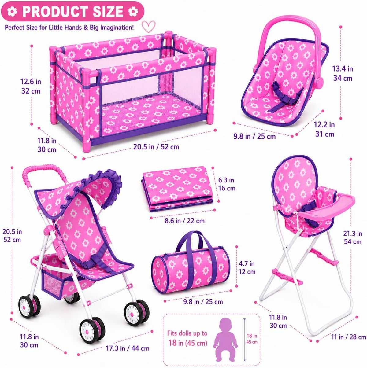 Juego de muñecas para bebés con diseño de flores, incluye cuna para...