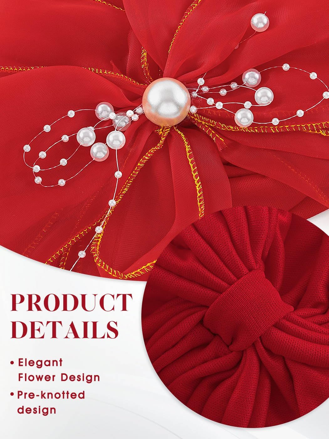 Bohend Gorro con nudo de flor grande, perlas de perlas, turbantes p...