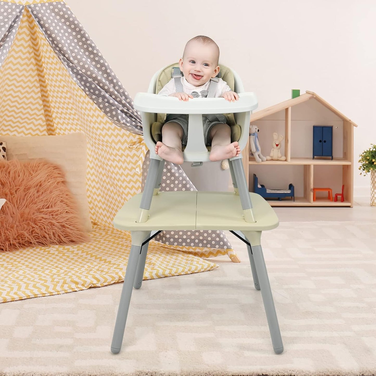 HONEY JOY Silla alta 5 en 1 convertible, silla alta para bebés y ni...