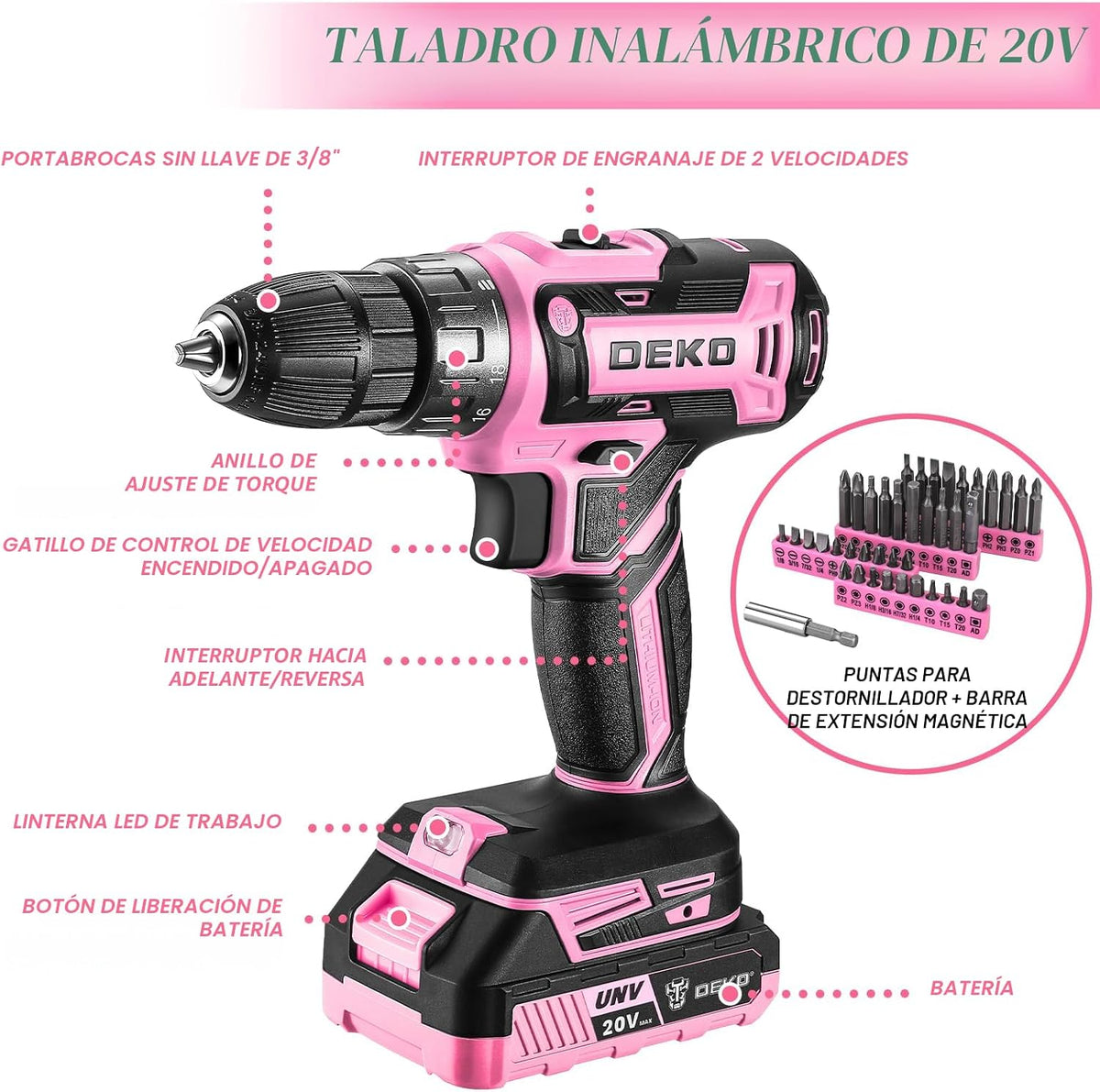 Juego de herramientas de taladro eléctrico rosado: taladro eléctric...
