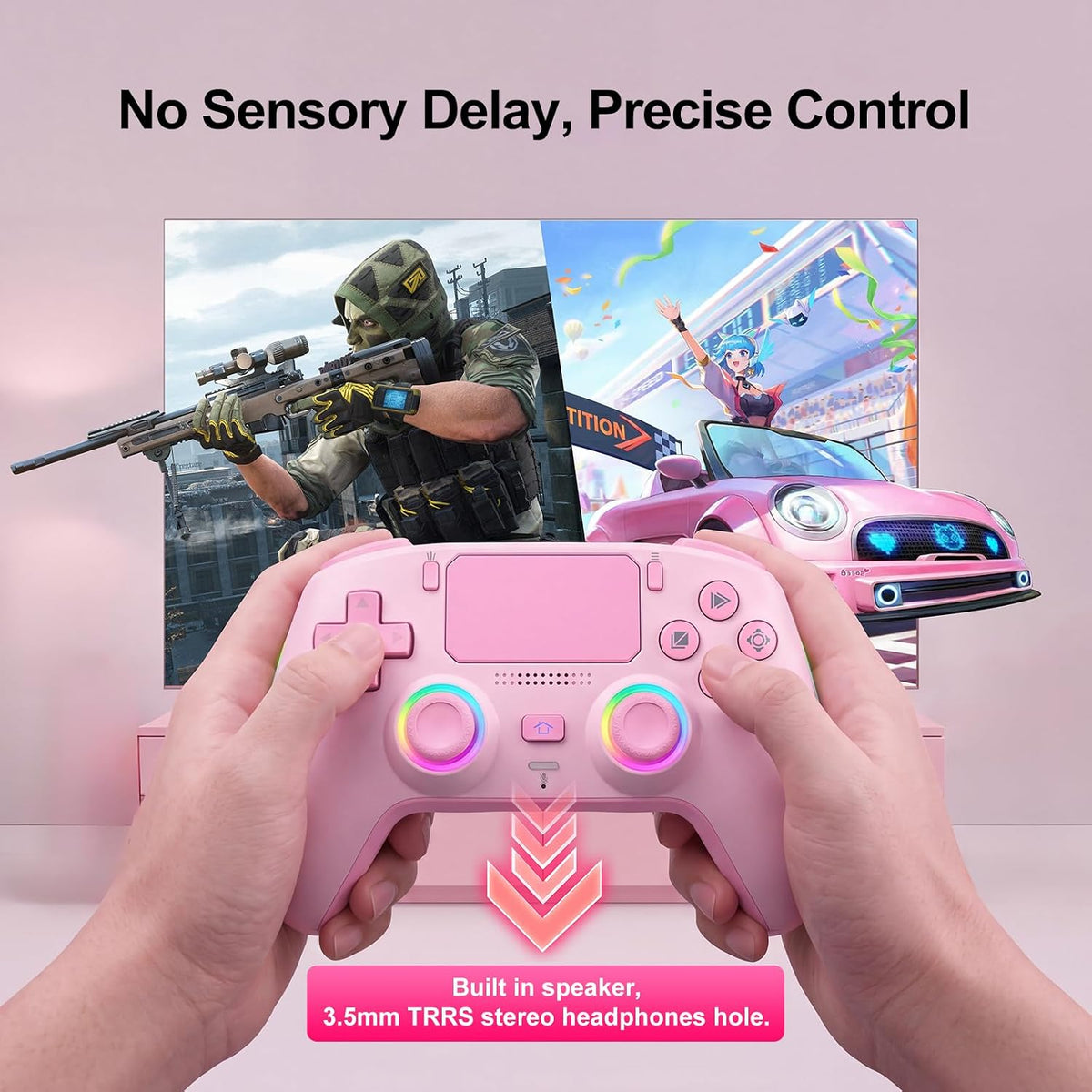 SIMGAL Controlador Inalámbrico para PS5\/PC, RGB\/1000mAh\/Turbo\/V...