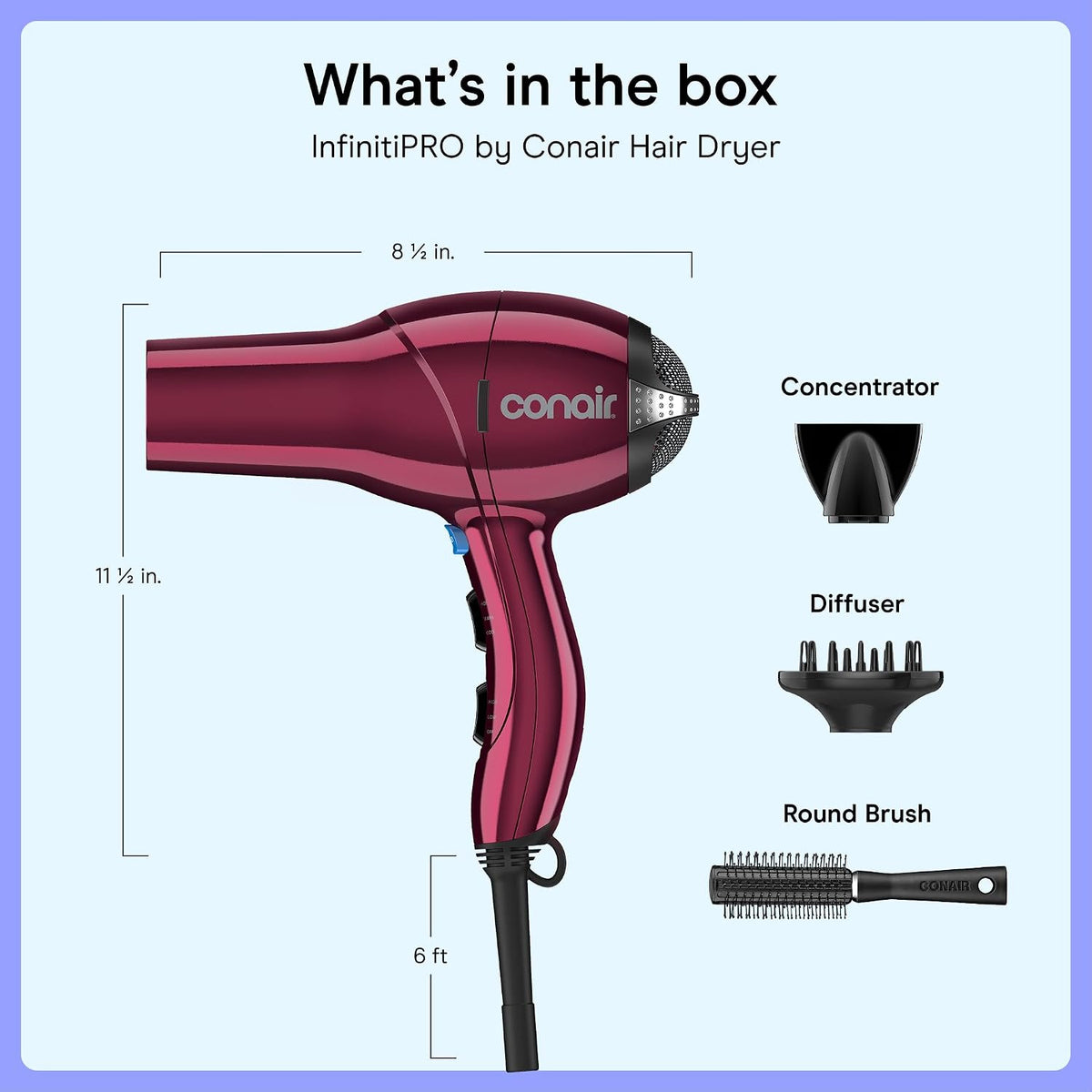 Secador de pelo Infiniti PRO CONAIR con difusor, motor AC profesion...