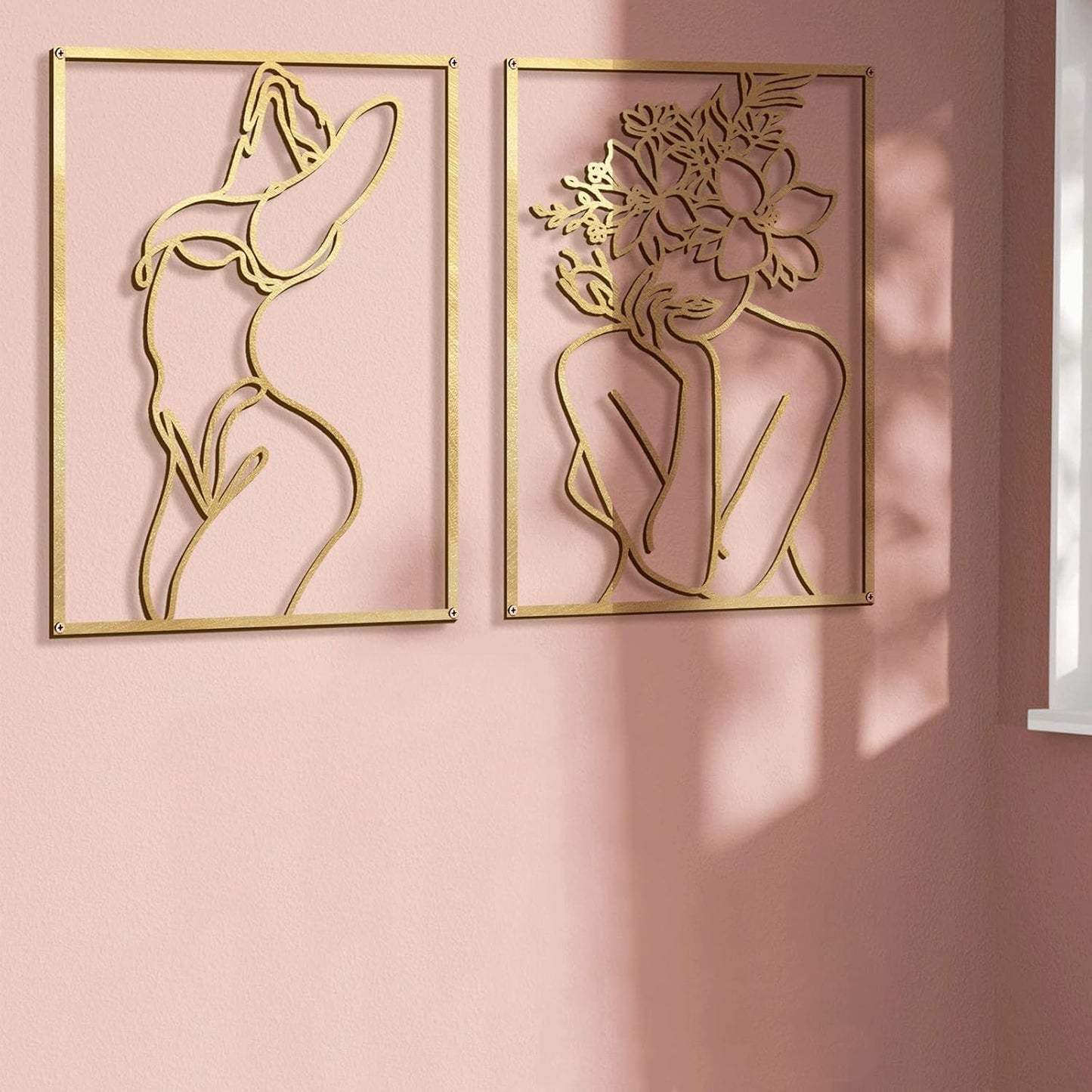 Glamativity Paquete de 4 decoraciones de pared doradas, arte minima...