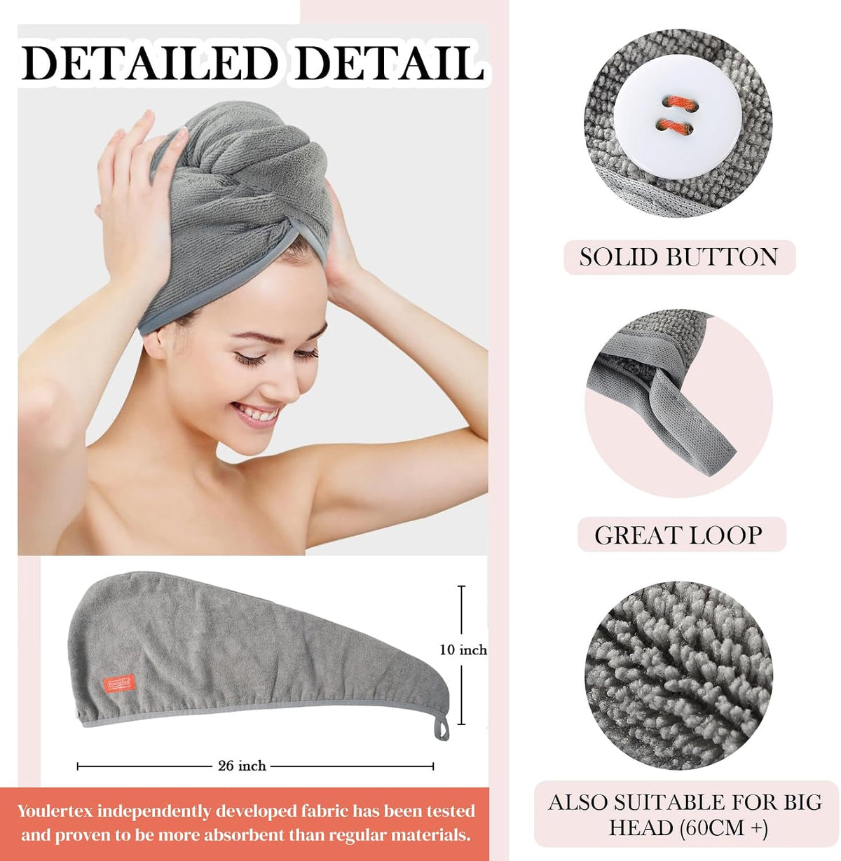 YoulerTex Toalla de Microfibra para el Cabello Envoltorio para el C...