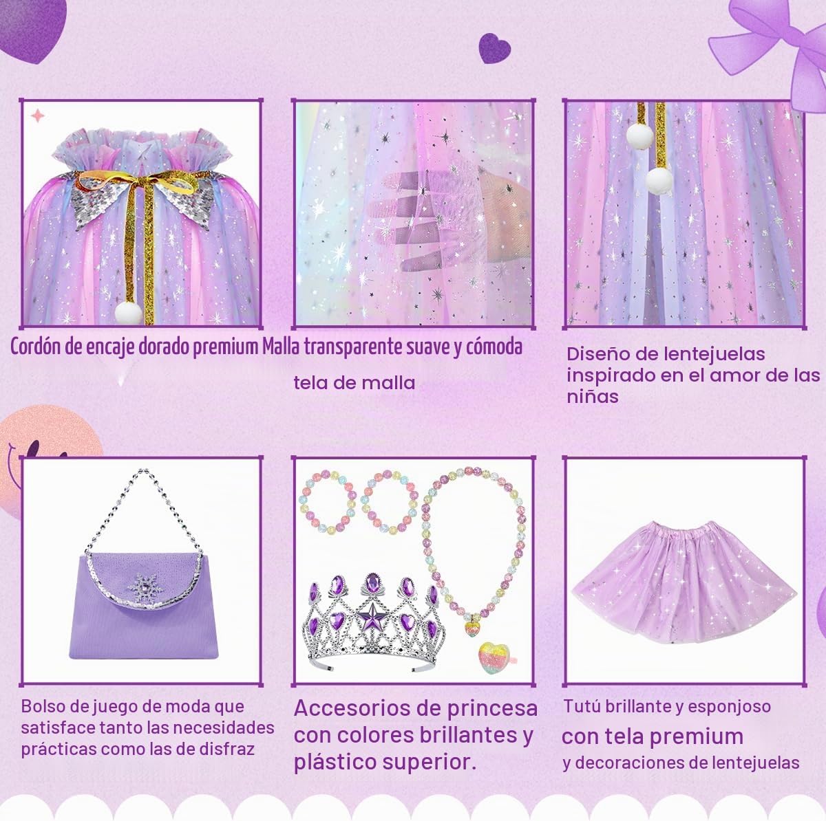 Meland Ropa de princesa para niña, 11 piezas de capa de princesa co...