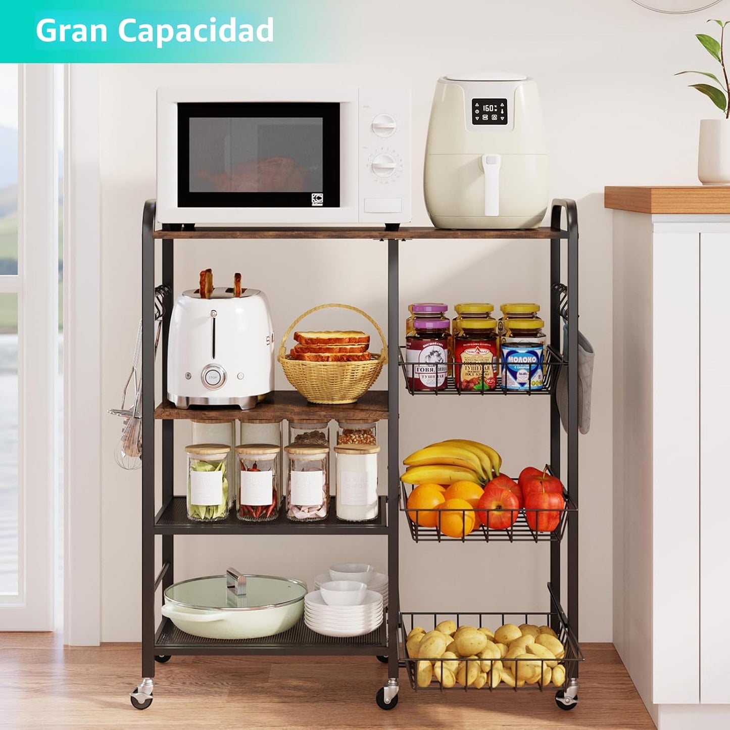 HapiRm - Carrito rodante de cocina con microondas de 4 niveles - So...