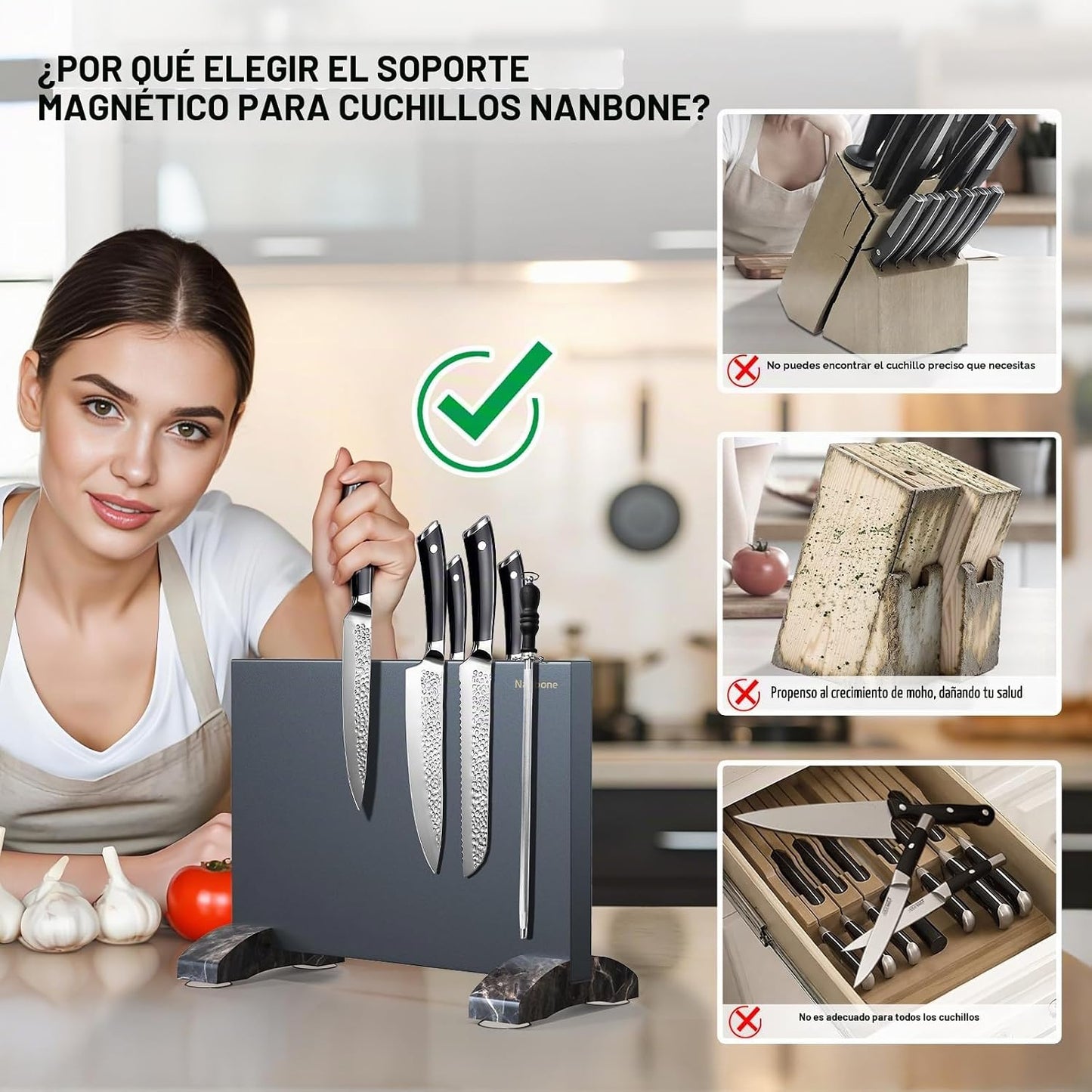 Nanbone Bloque Magnético para Cuchillos Sin Cuchillos, Soporte Magn...