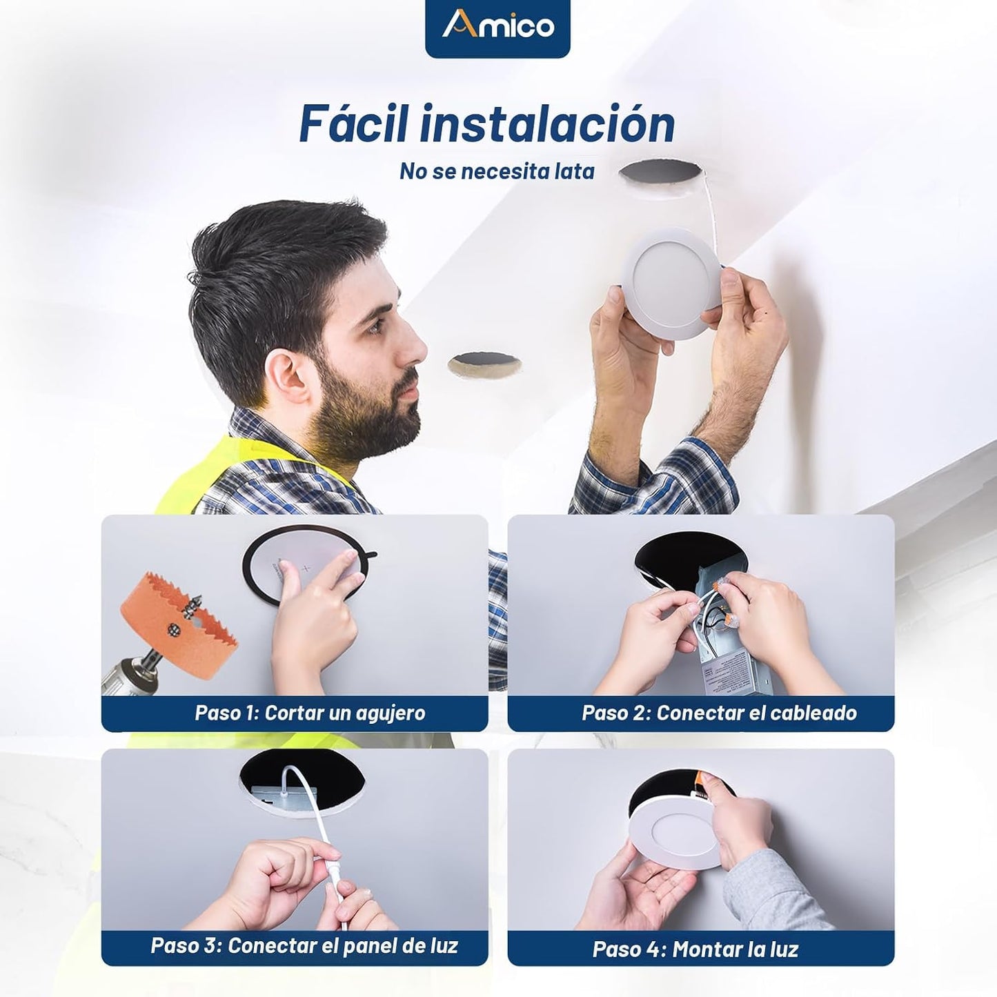 Amico Paquete de 24 luces empotrables LED de 4 pulgadas con caja de...