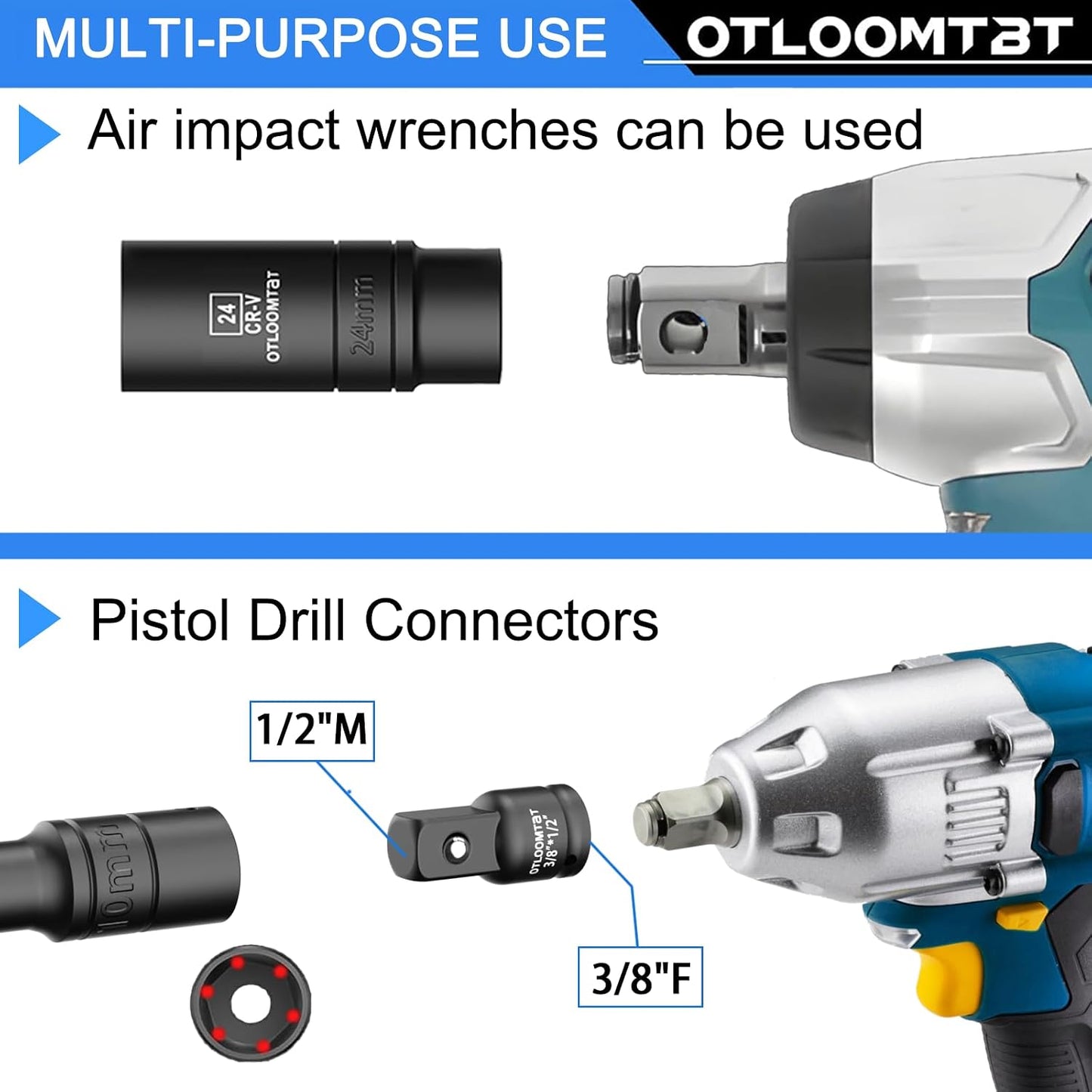 OTLOOMTBT Juego de 32 llaves de impacto de 1\/2 pulgada métricas y...