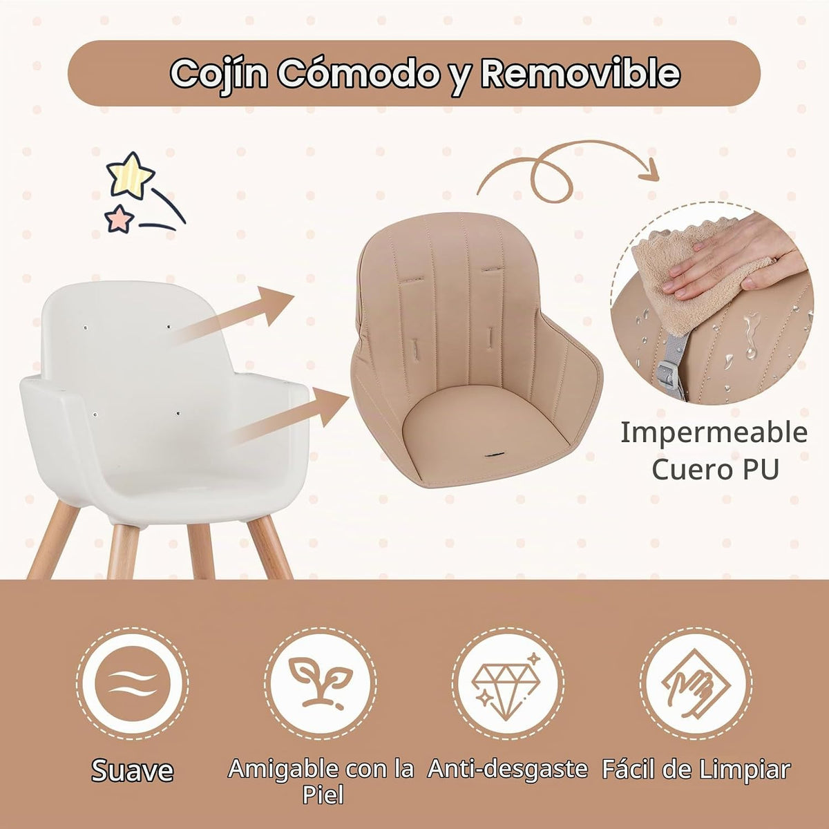 BABY JOY Silla alta para bebé, trona convertible 3 en 1 de madera p...