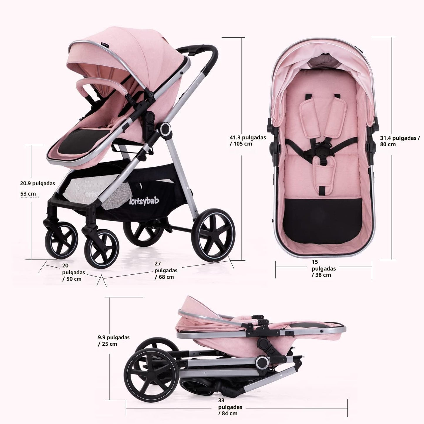 Lortsybab Cochecito de bebé 2 en 1 \u2013 Cochecito plegable para r...