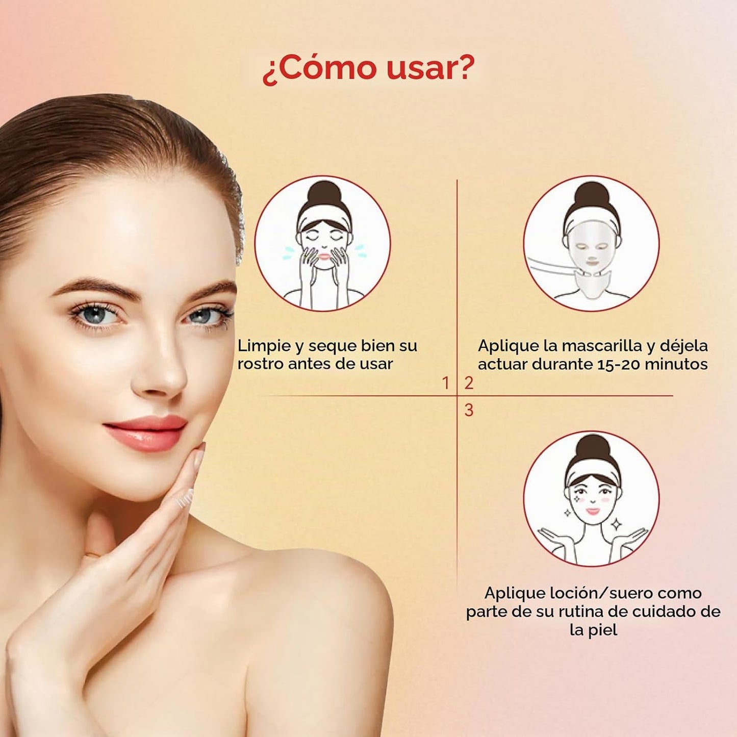 BeaRay Terapia de luz con máscara facial LED, 7 colores para vitali...