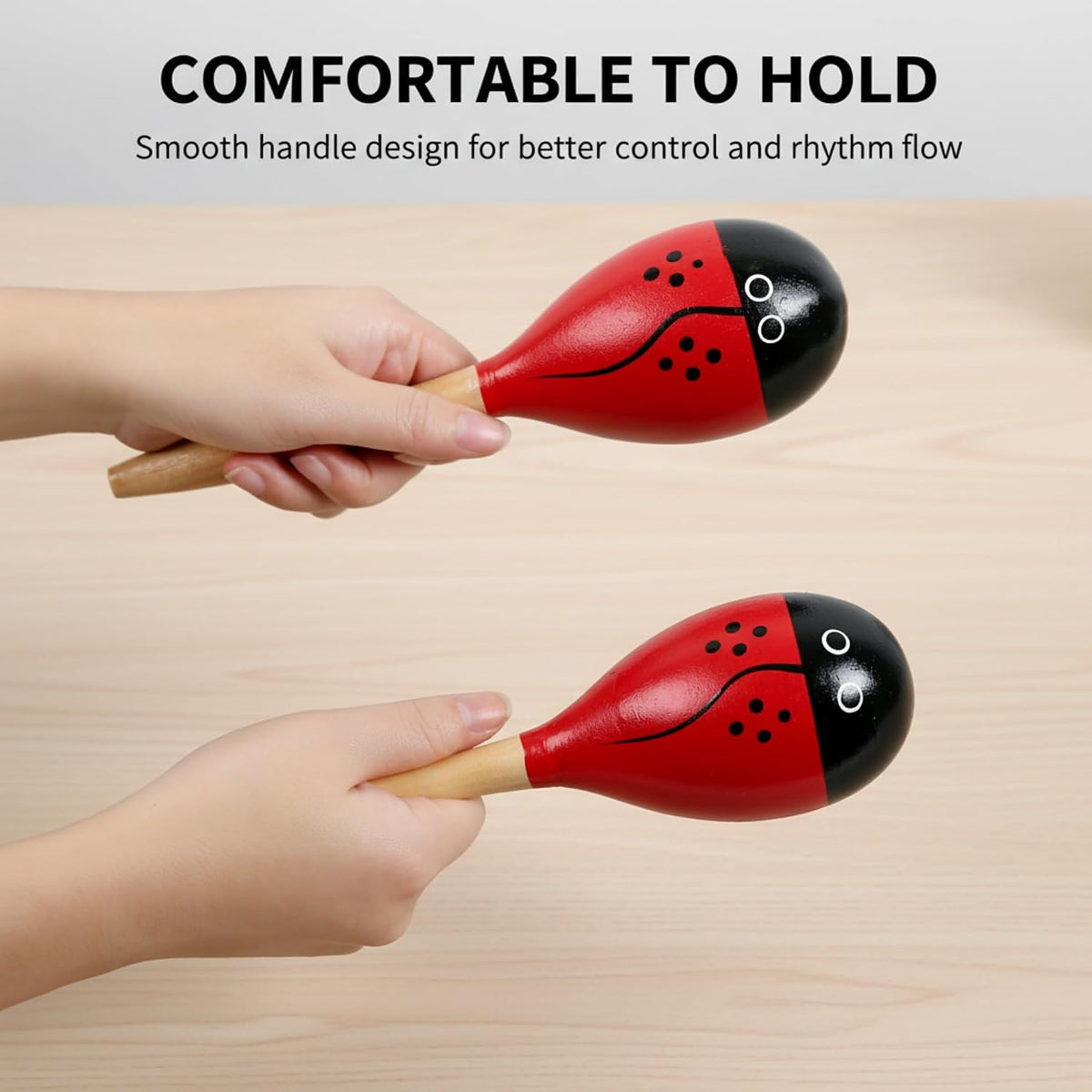 4 piezas Maracas, instrumento Maraca de madera de 9 pulgadas, rojo
