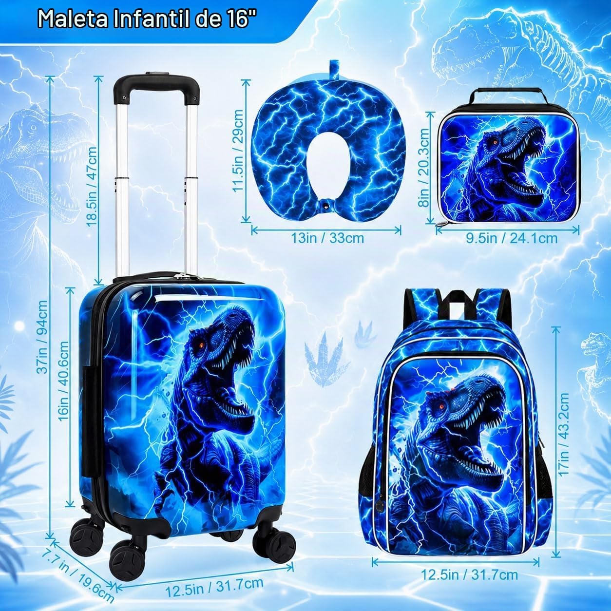 Juego de 5 maletas para niños, aprobado por aerolíneas con ruedas g...