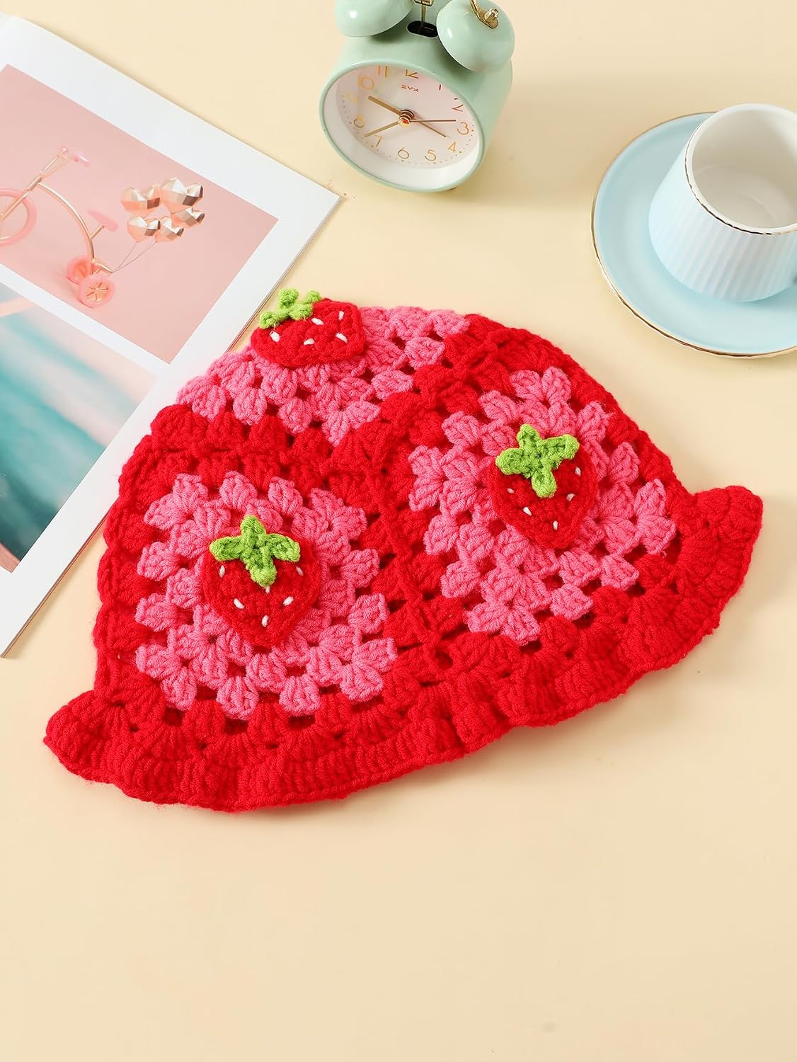 Fiewmay Sombrero de pescador de ganchillo para mujer, hecho a mano,...