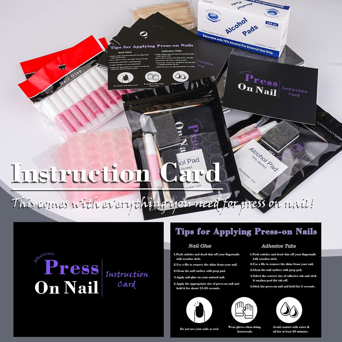 Juego de 50 kits de suministros de uñas desechables (negro) | Kit d...