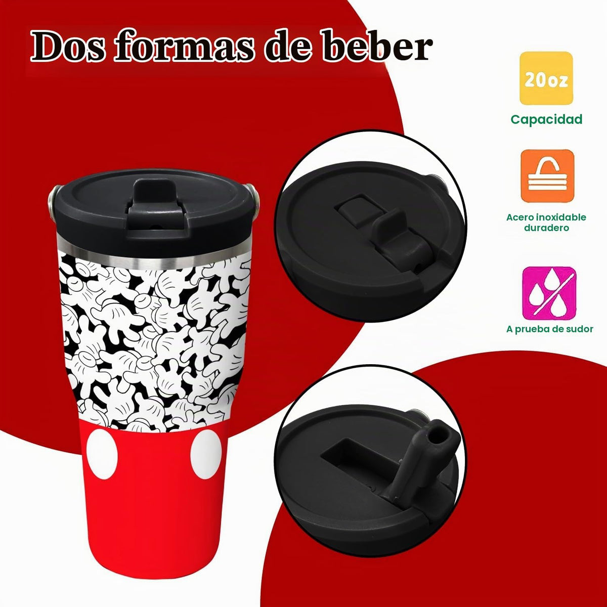 Sxdcfrs - Vaso de 20 onzas con dibujo de ratón con tapa y popote ab...