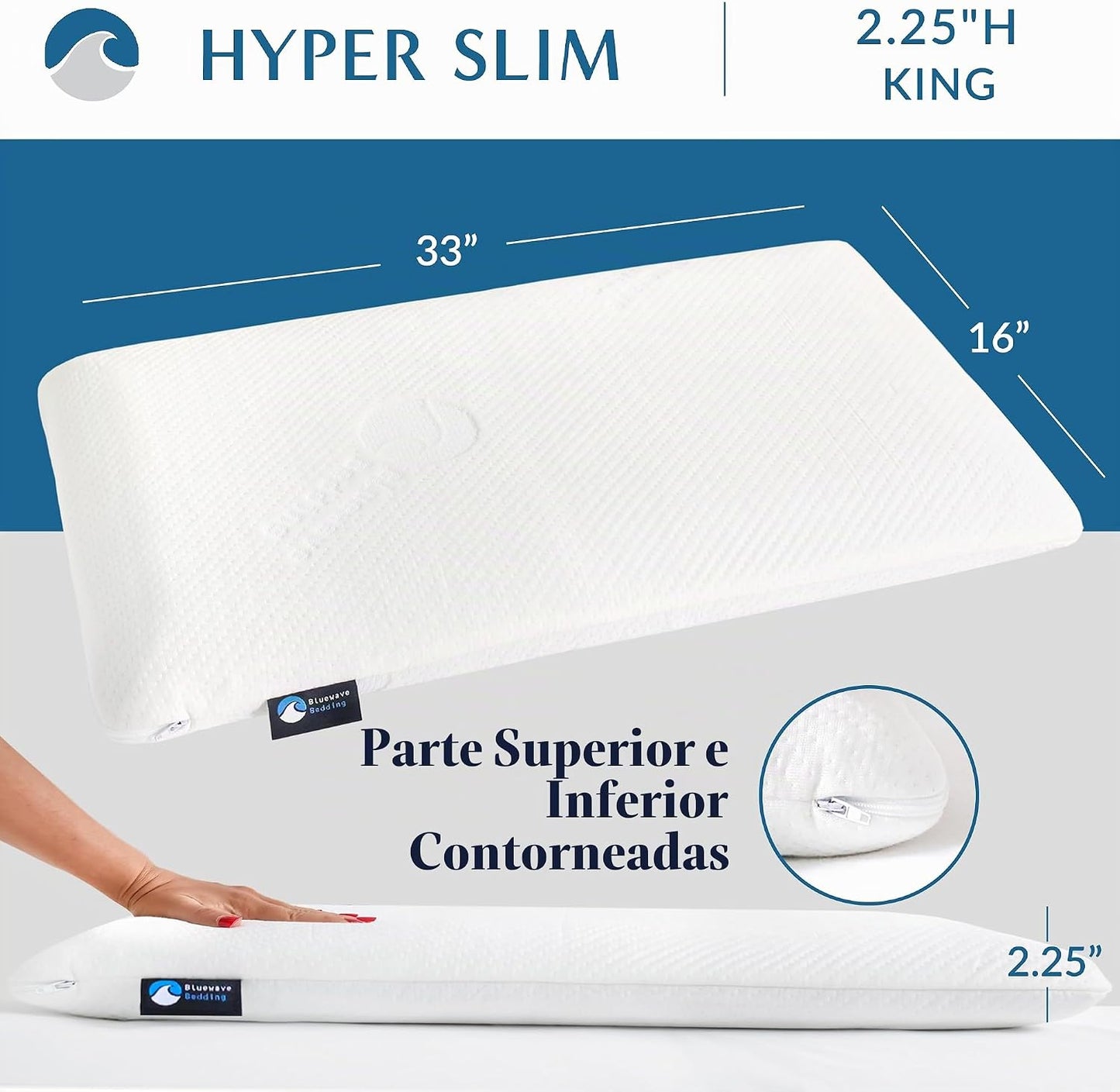 Bluewave Bedding Almohada de espuma viscoelástica de gel hiper delg...