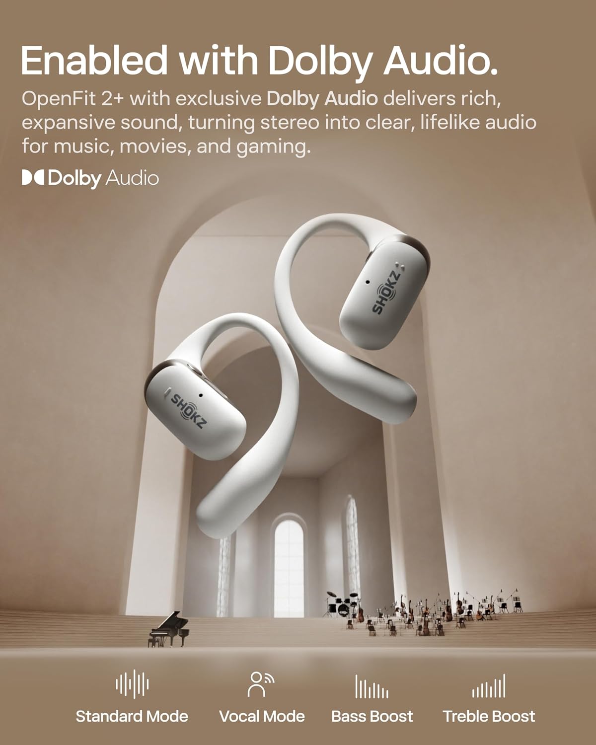 SHOKZ Nuevos auriculares OpenFit 2+ de oreja abierta, habilitados p...