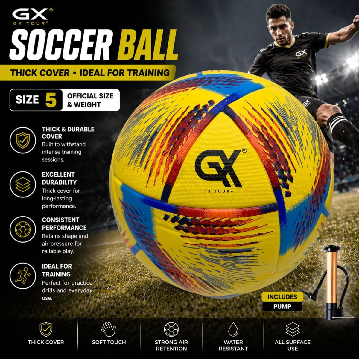 GX TOUR+ Balón de fútbol de poliuretano termoadherido tamaño 5 \u20...