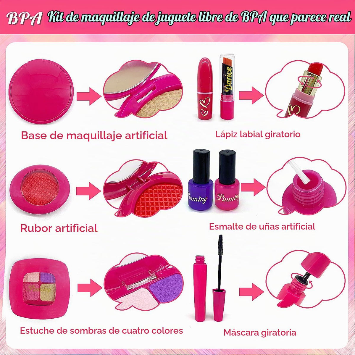 Kit de maquillaje de unicornio para niñas pequeñas, juego de maquil...