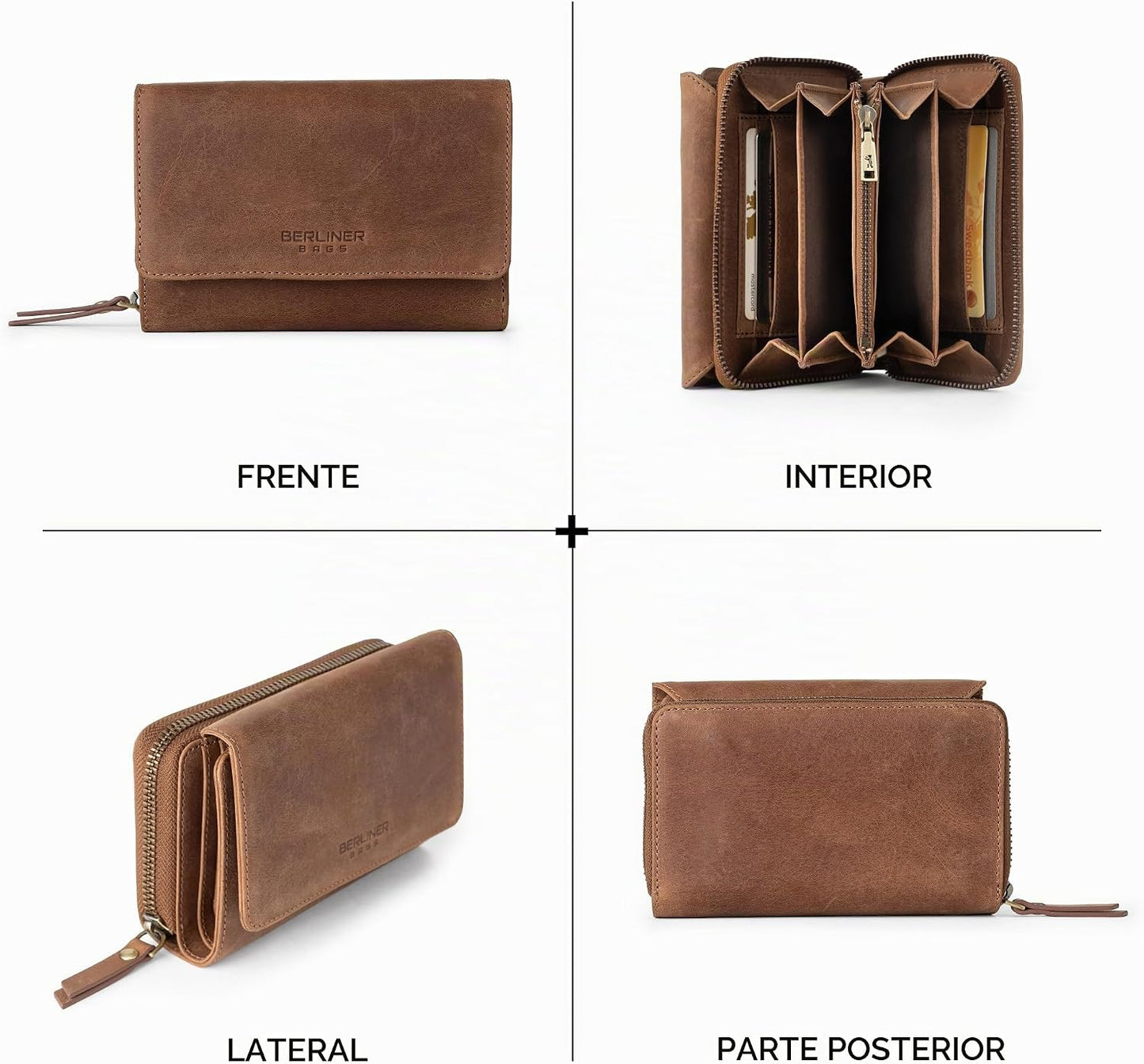 BERLINER BAGS Cartera vintage de piel auténtica Viena, con bloqueo...