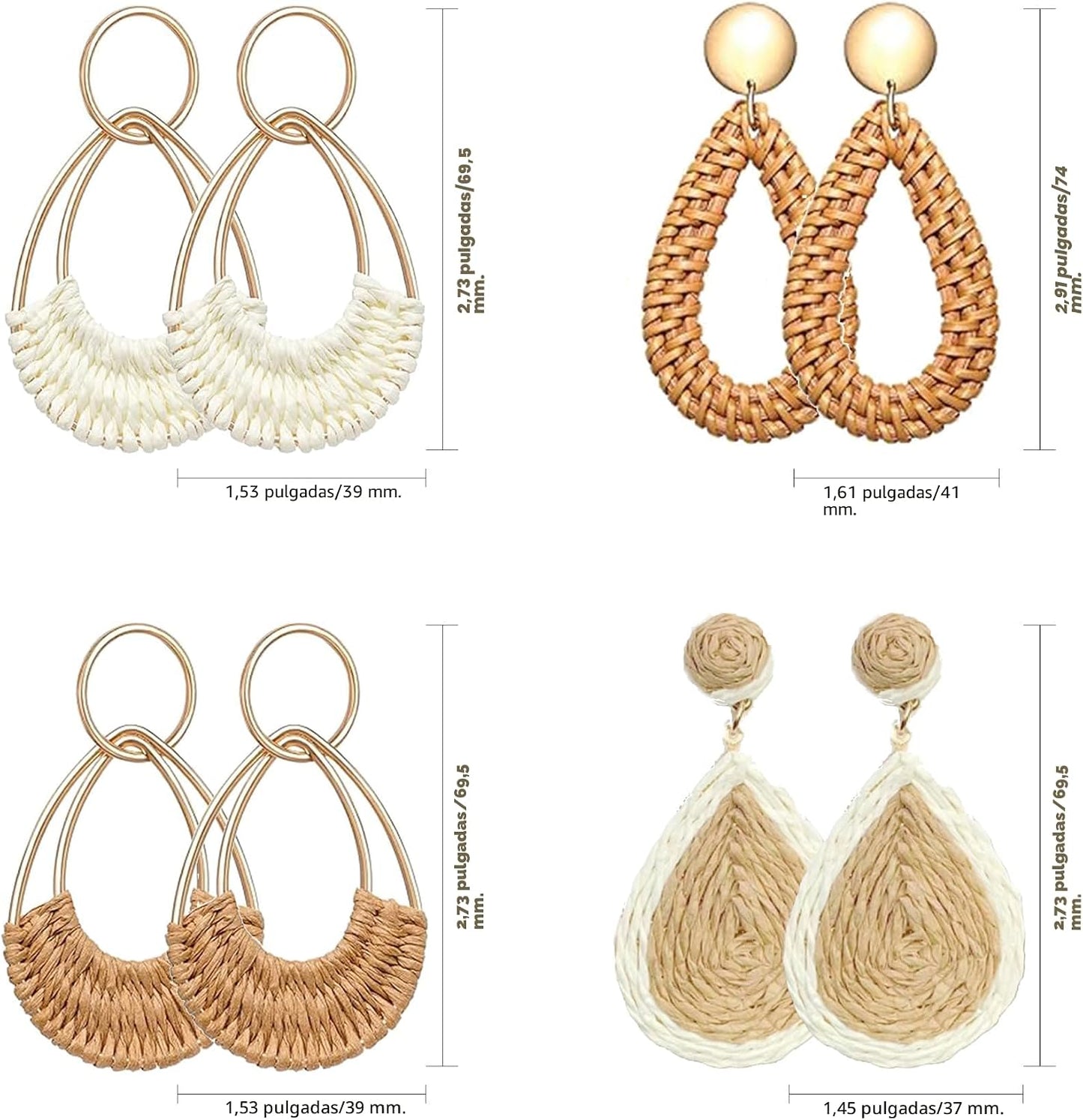 Juego de 4 pares de aretes colgantes redondos bohemios hechos a man...