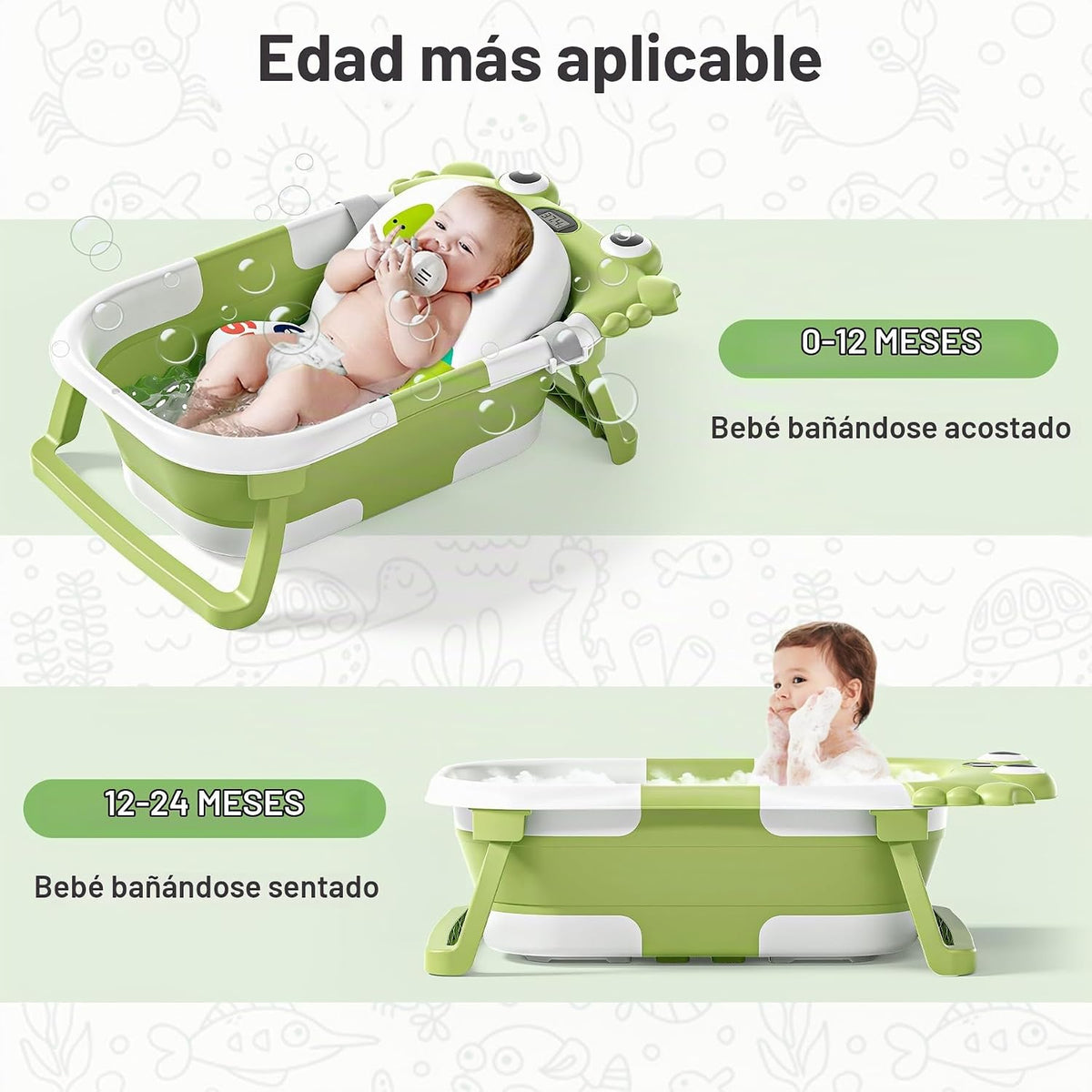 Bañera plegable para bebés recién nacidos con termómetro y cojín fl...