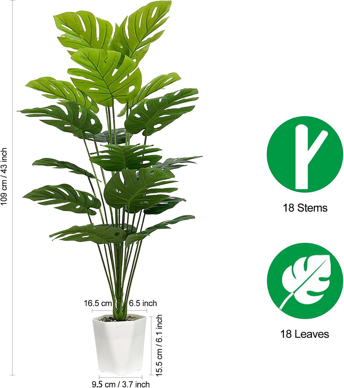 SAJANDAS Juego de 2 plantas artificiales Monstera Deliciosa en mace...