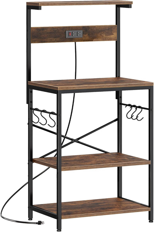 SUPERJARE Estante de panadero de cocina con toma de corriente, mesa...