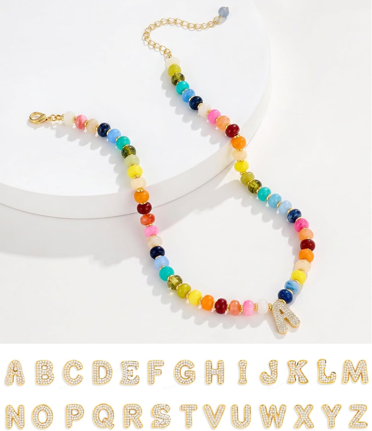 TENTMENTISE Collar con inicial de cuentas coloridas para mujer, col...