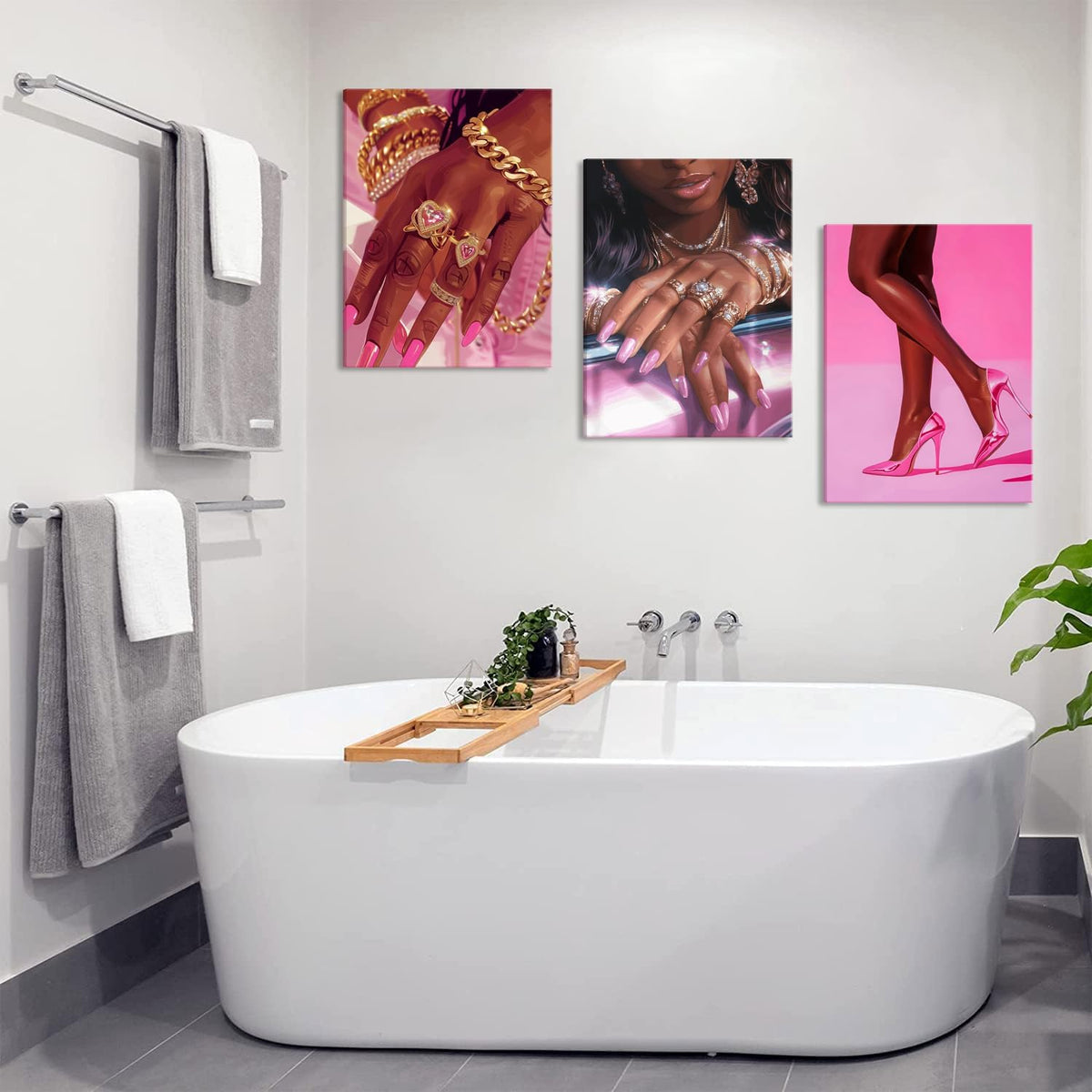 Juego de 3 pósters de pared de mujer afroamericana en tonos rosa y...