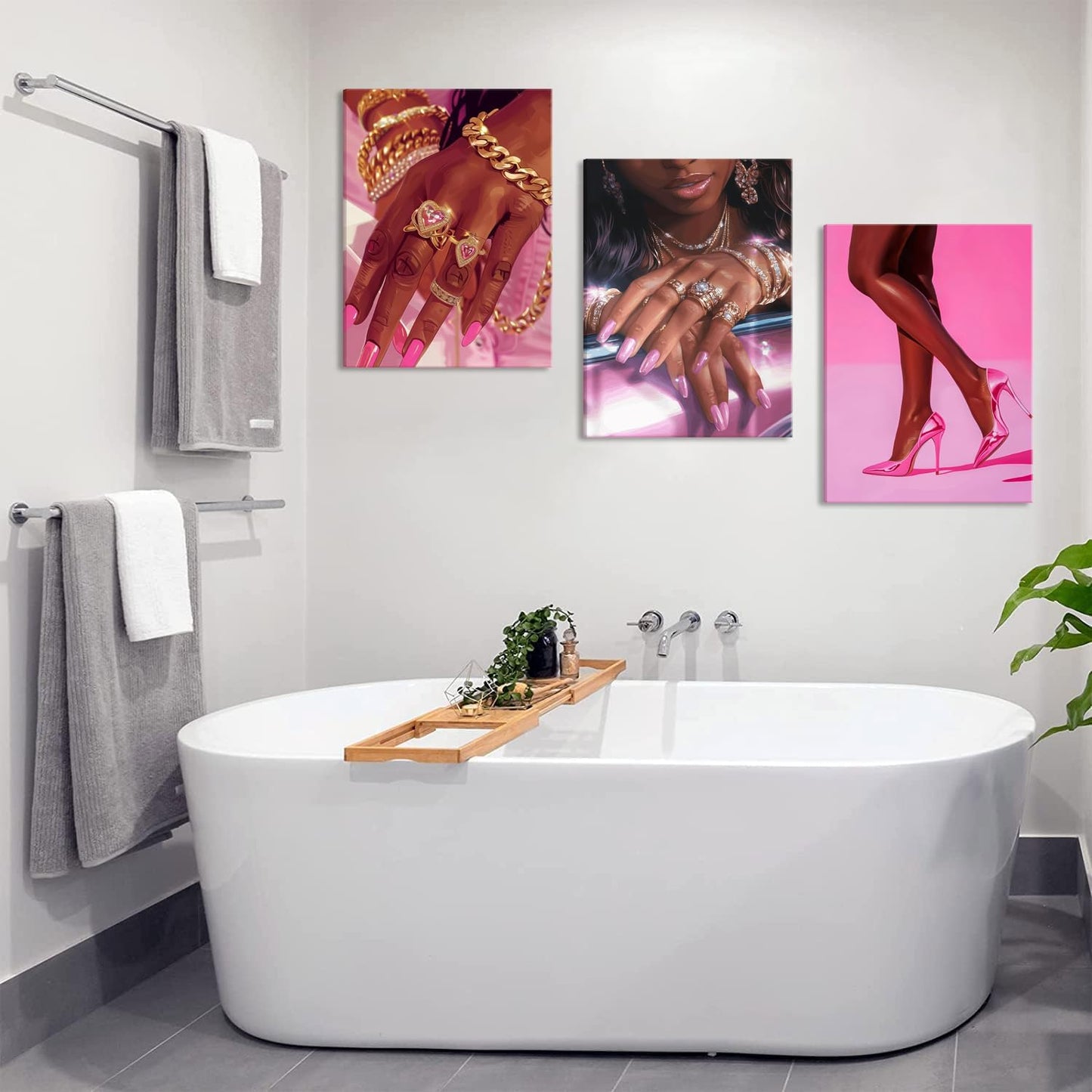 Juego de 3 pósters de pared de mujer afroamericana en tonos rosa y...