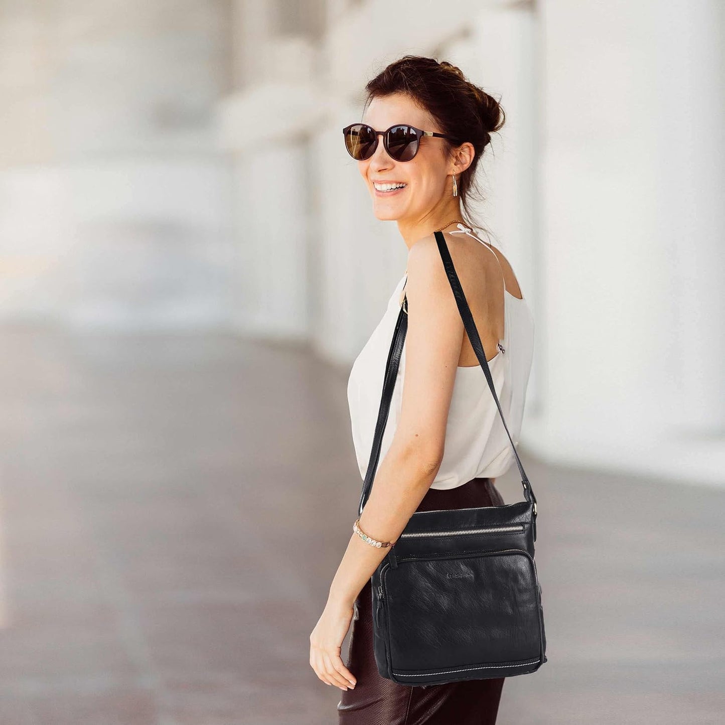 LEDERBUCK Olga - Bolso bandolera extragrande de piel auténtica para...