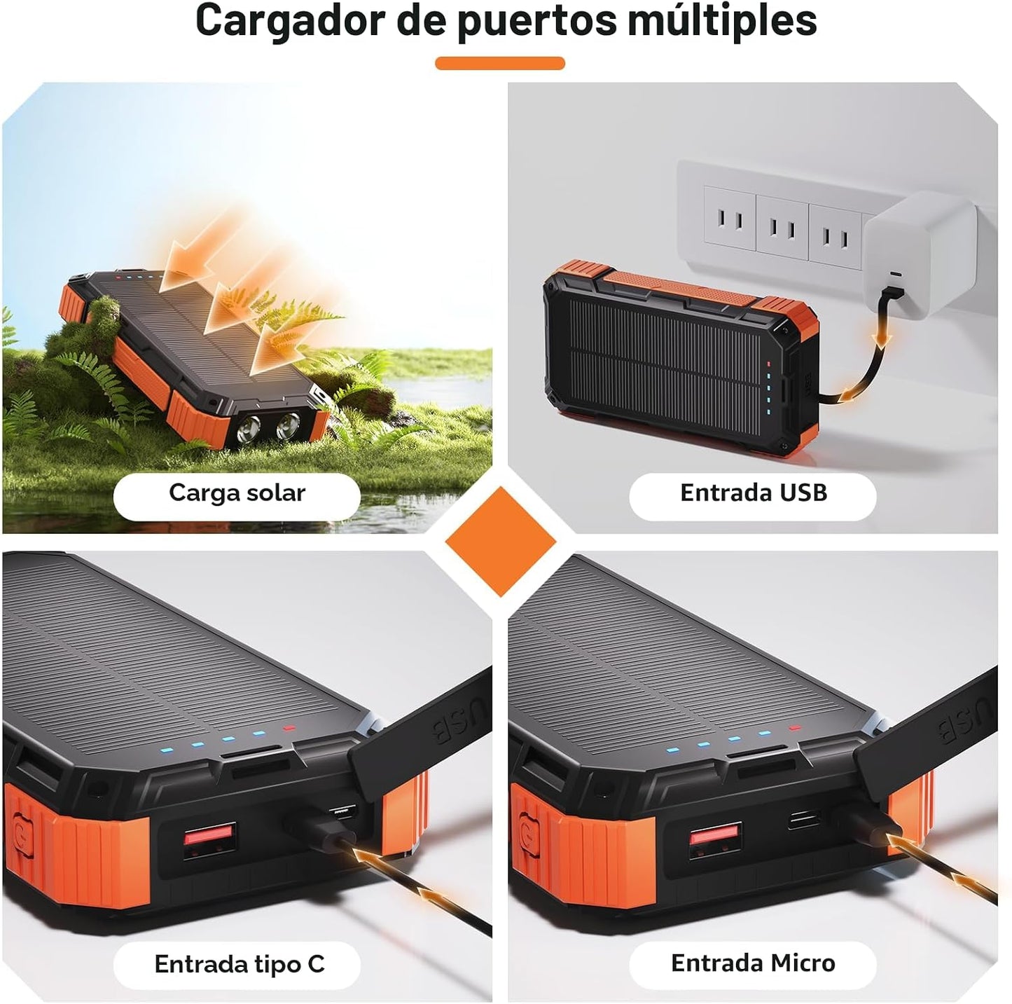 ERRBBIC - Cargador solar de 49800 mAh, cargador de teléfono portáti...