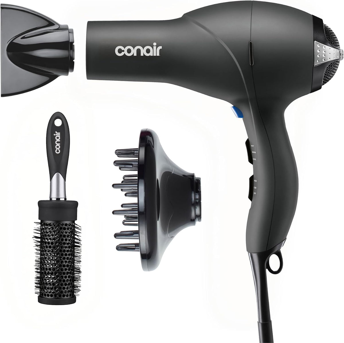 Conair Secador de pelo con difusor, concentrador y cepillo redondo,...