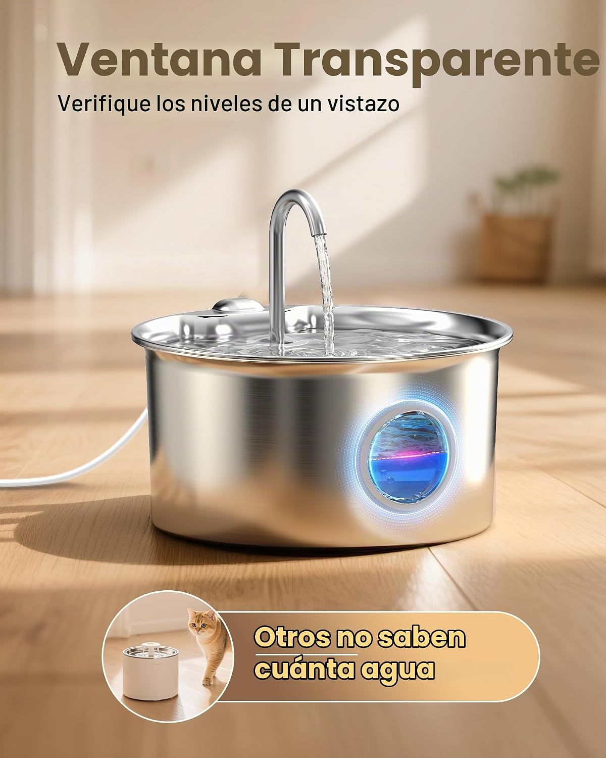 Fuente de agua para gatos de acero inoxidable: fuente para gatos co...