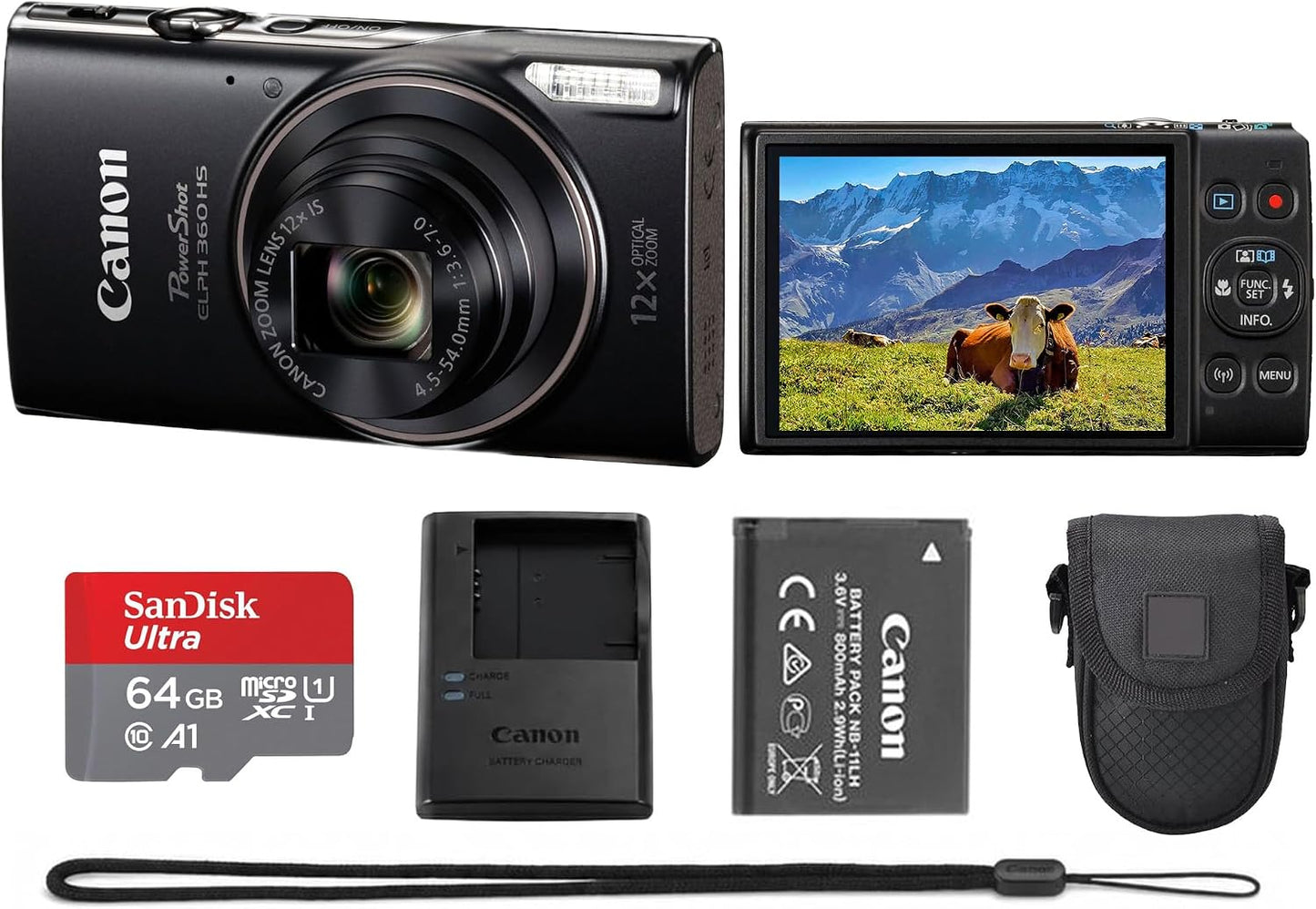 Paquete Canon PowerShot ELPH 360 HS A 20.2MP Cámara digital (negro)...