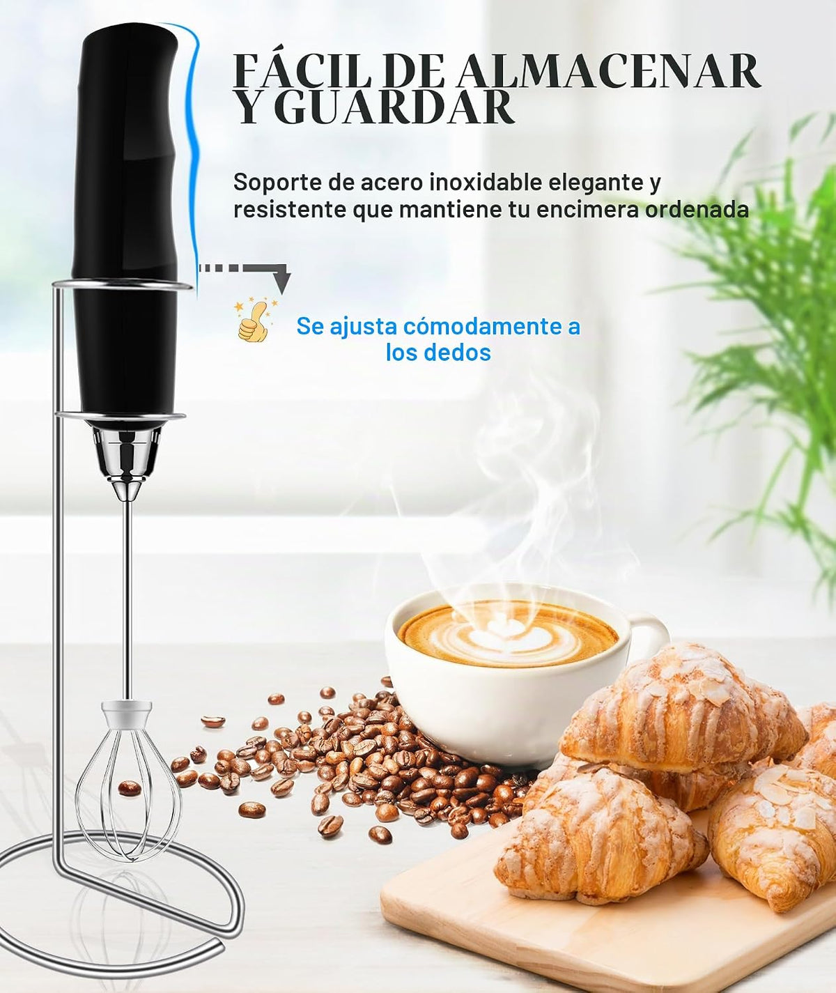 YUSWKO Varita espumadora de leche de mano para café, batidor eléctr...