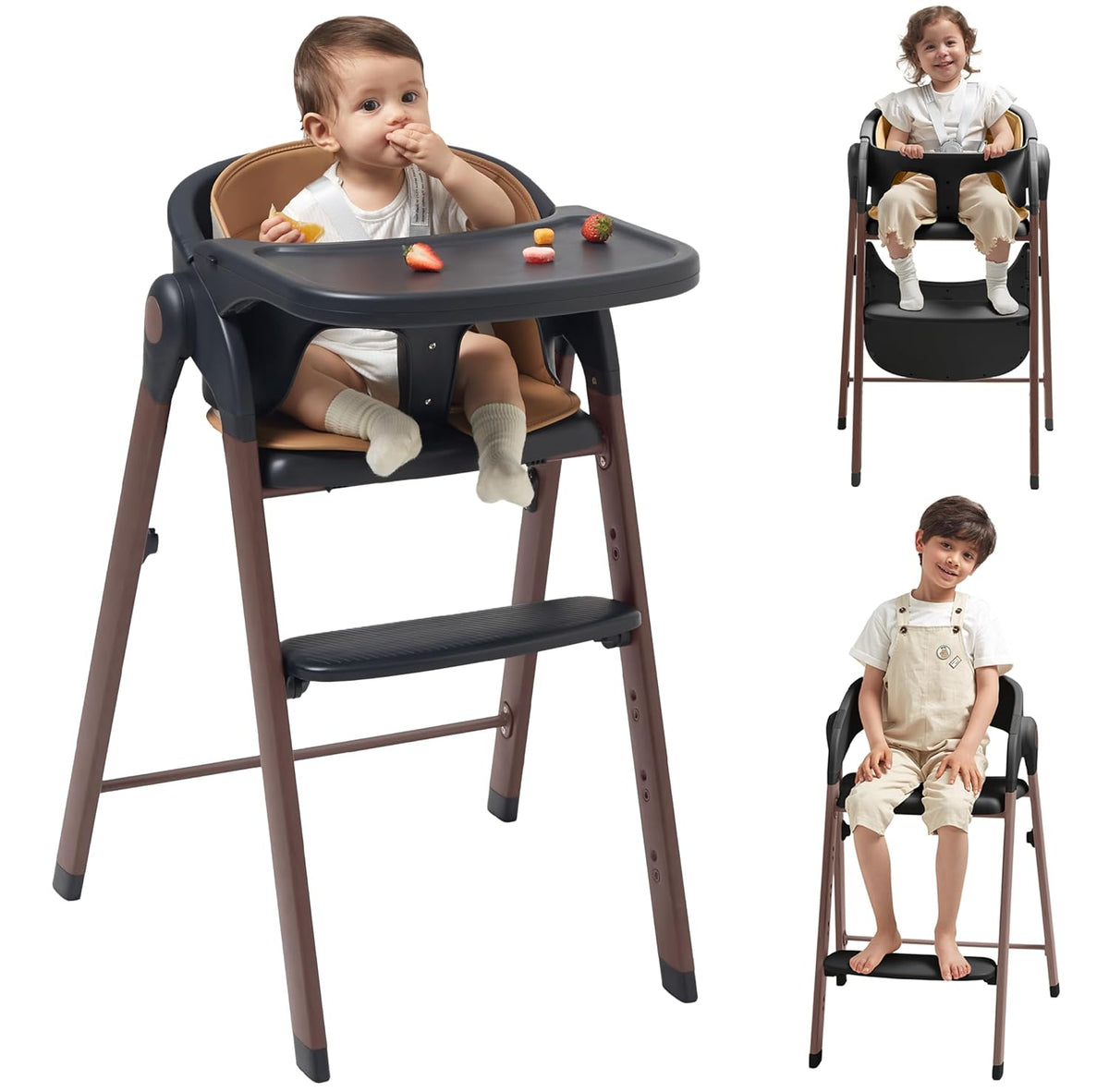 KUB Silla alta para bebés y niños pequeños ajustable plegable conve...