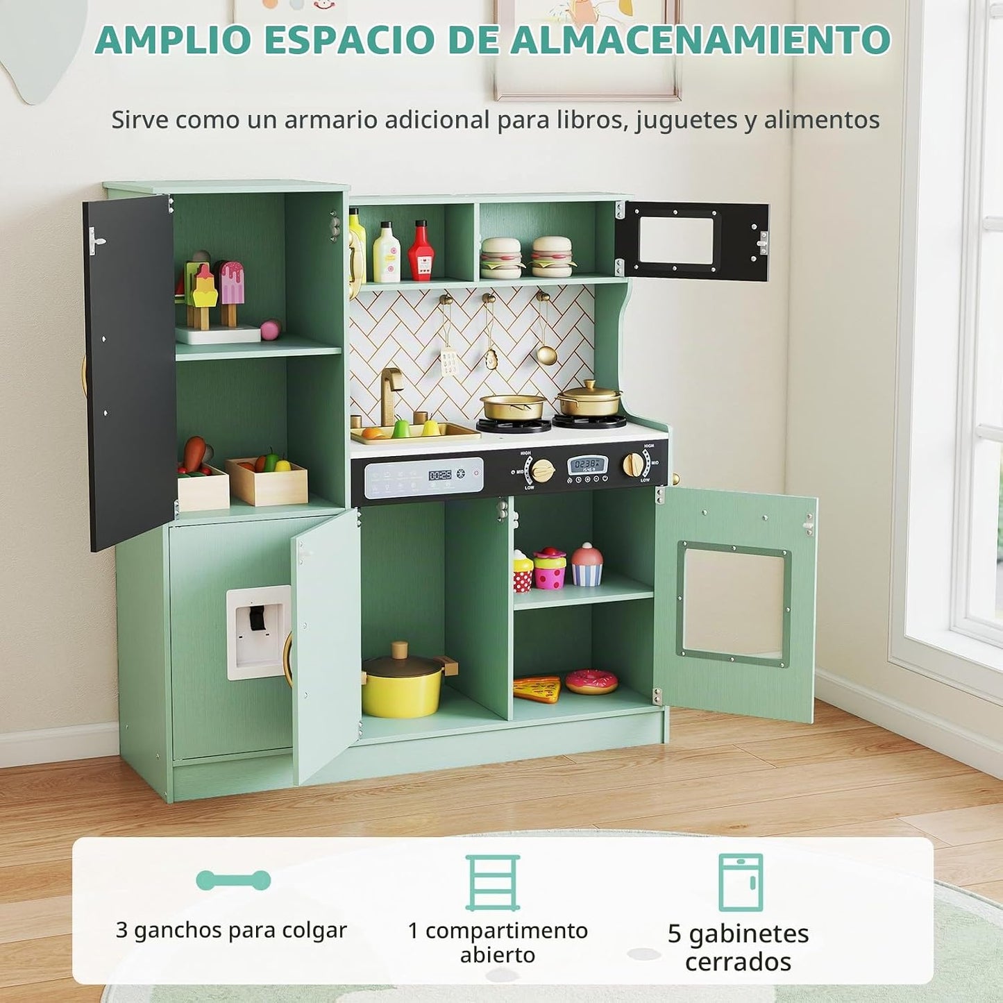 Costzon Juego de cocina para niños, juego de juguetes de cocina de...