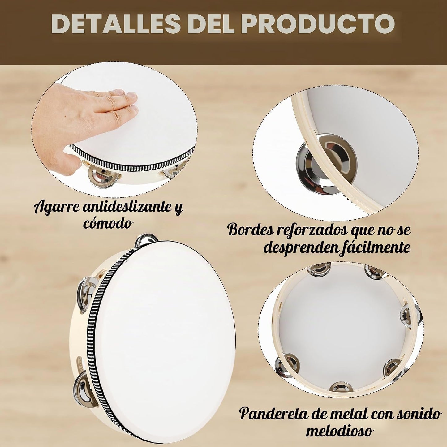 6 unidades de panderetas de boda para adultos, tambores de mano de...