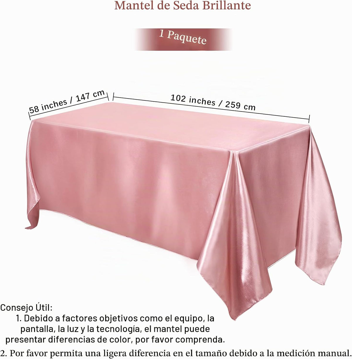 TURSTIN 1 Pack Mantel de satén dorado rosa 102 x 58 pulgadas, mante...