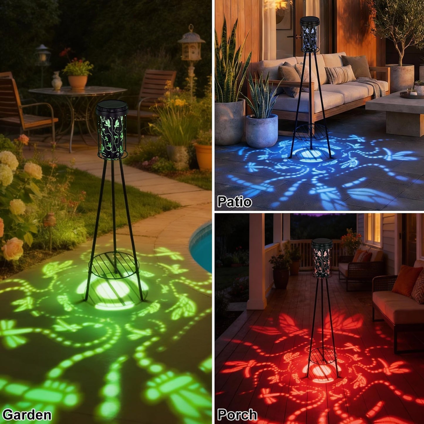 SendaLife Lámparas solares de pie RGB con proyección de libélula pa...