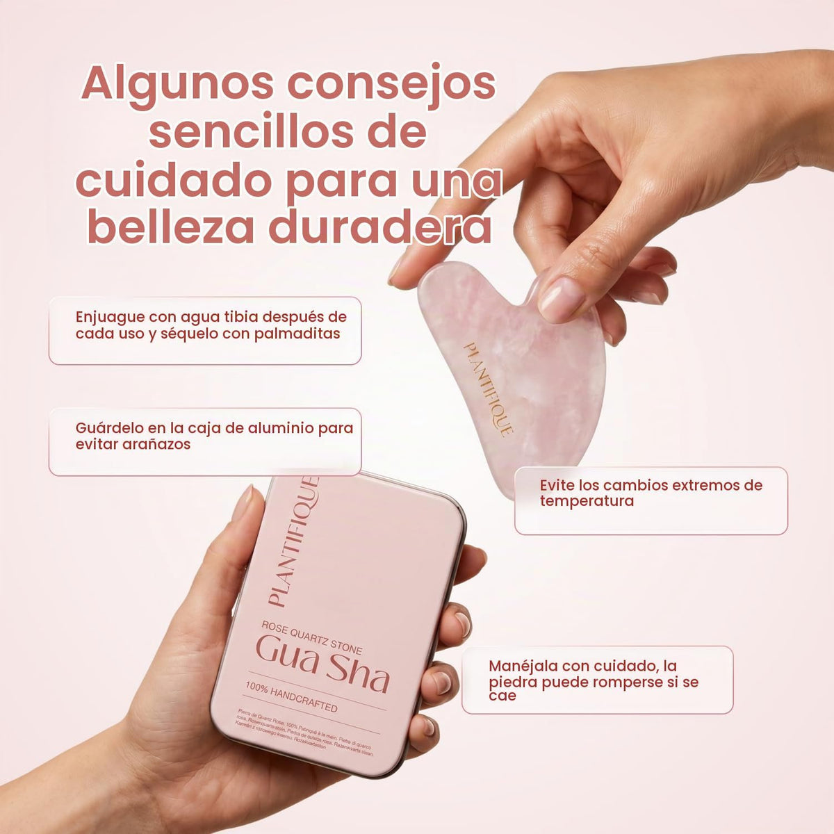 PLANTIFIQUE Herramienta Gua Sha de cuarzo rosa, masajeador facial a...