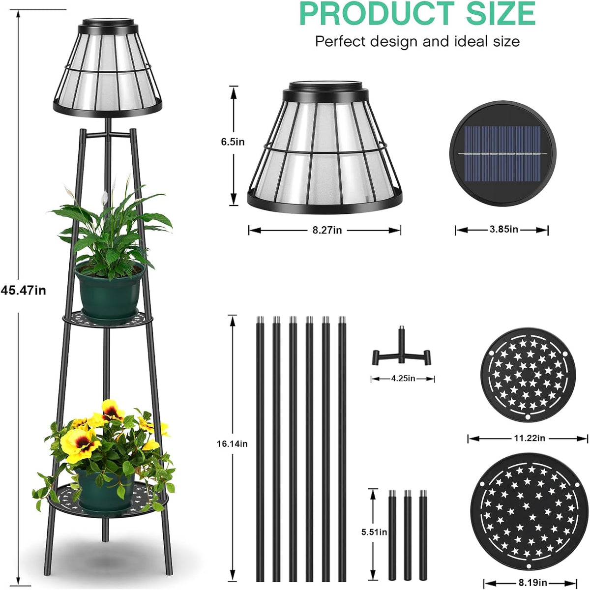 Paquete de 2 lámparas solares de pie para exteriores con soporte pa...