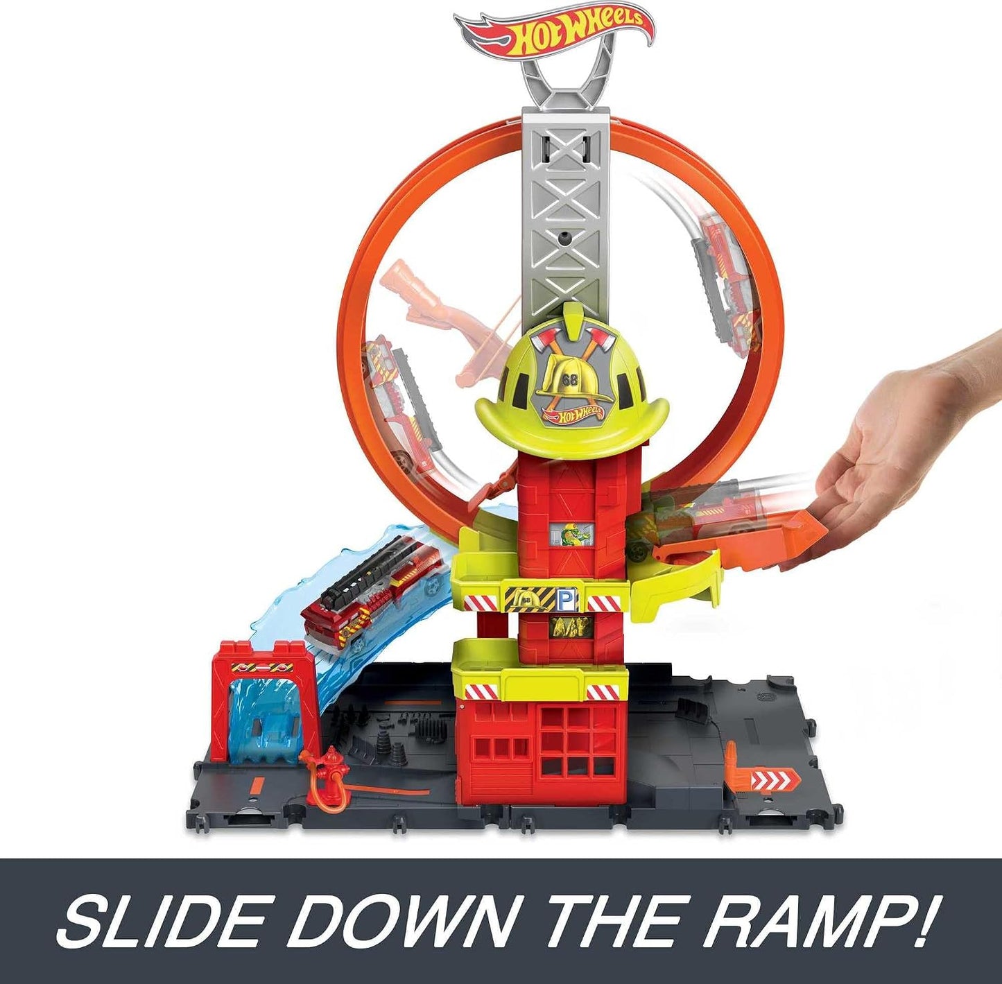 Hot Wheels City Super Loop - Juego de estación de bomberos y 1 auto...