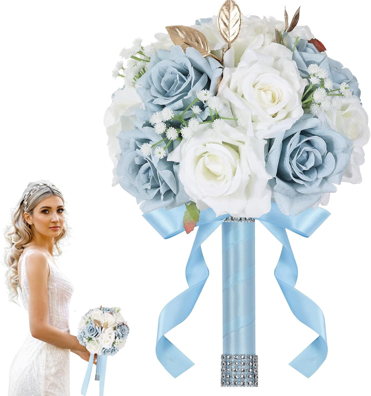 Qeedy Ramos de Boda para Novia - Flores de Seda Realistas Rosas Art...