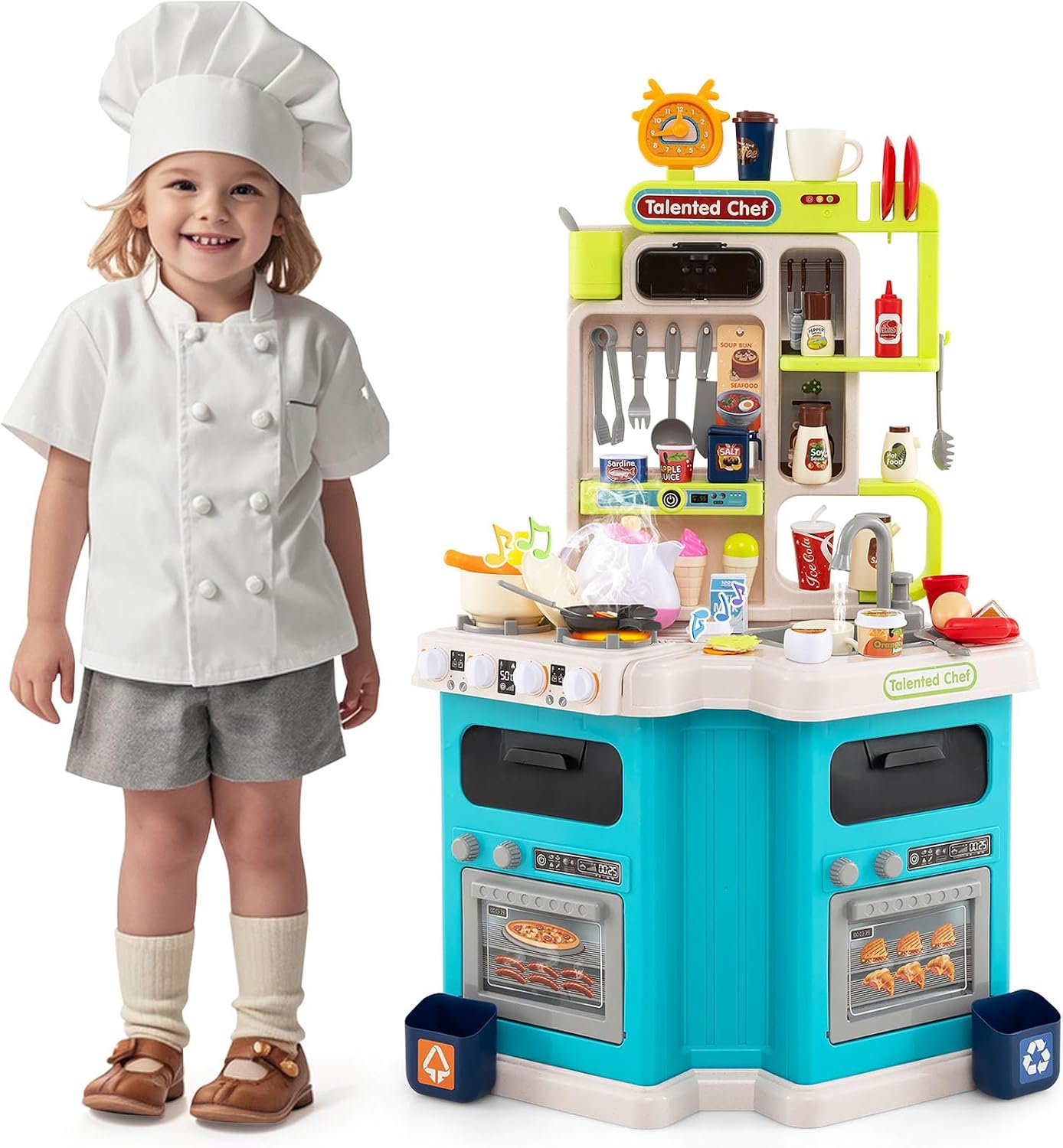 HONEY JOY Juego de cocina esquinera para niños, cocina de plástico...