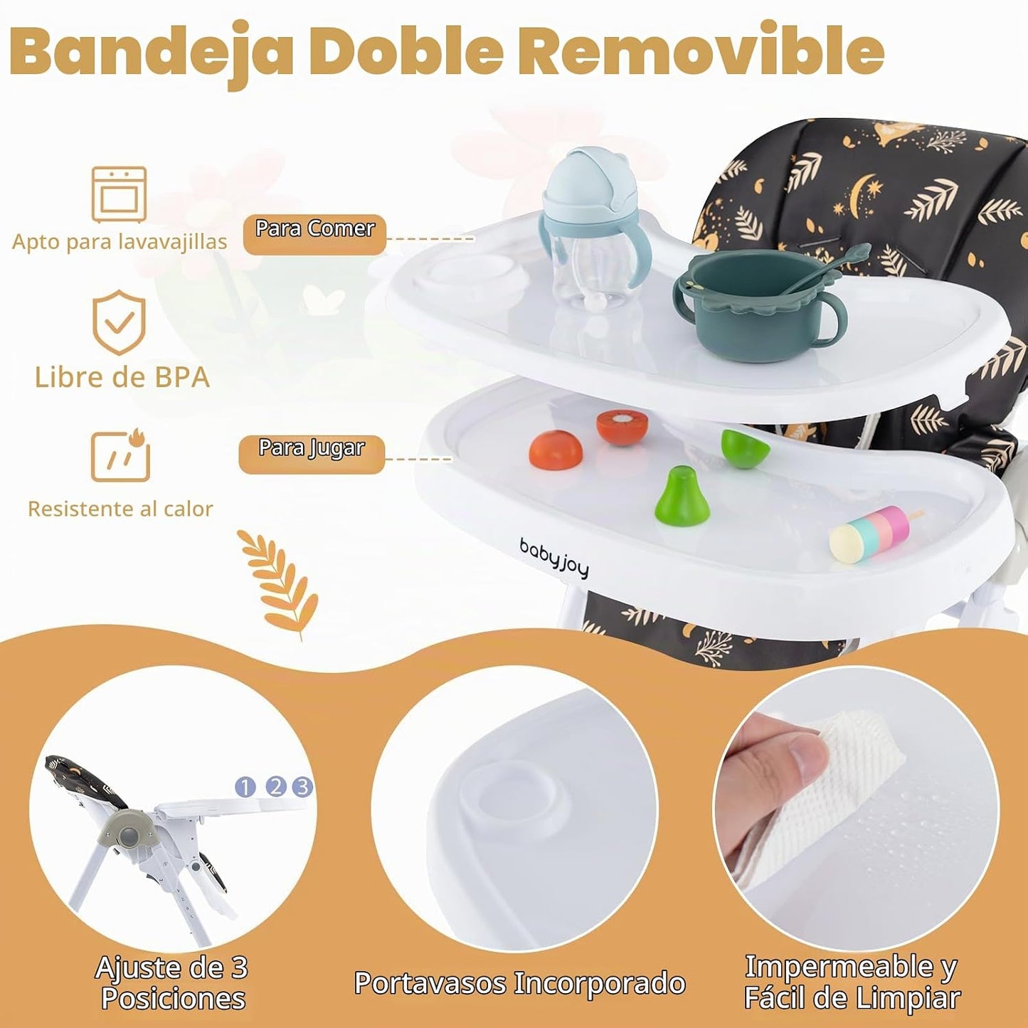 BABY JOY Silla alta convertible para bebés y niños pequeños, altura...